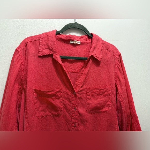 Eileen Fisher Linen Classic Button Down Shirt, Coral Red, Women's Size 1X - Picture 3 of 6